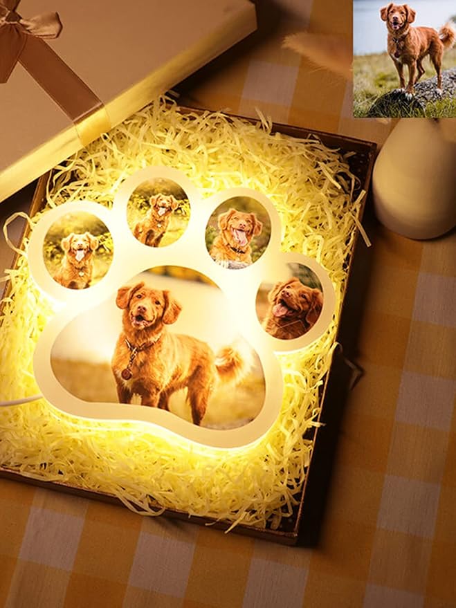 Personalized Dog paw Photo Lamp Custom Photo Night Light Acrylic Board Nightlight Decor Room Bedside Lamp Gifts for Christmas Birthday Gifts Personalized Gift for Pet Lover (Dog paw 2) - Bloomnest