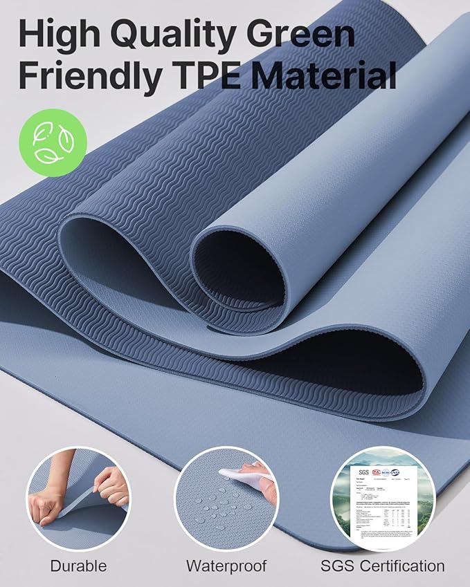 Yoga Mat,Non-Slip TPE Exercise Mat(1/4 Inch) for Pilates, Fitness & Barefoot Workouts, Home Gym Studio with Strap & Bag - Bloomnest