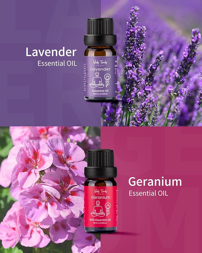 VTS Essential Oils Set (6 x 10ml) - Lavender, Peppermint, Eucalyptus, Tea Tree, Geranium, Rosemary, Aromatherapy Oils Gift Set for Home Diffusers, Skin & Hair Care, Soap & Candle Making, Humidifiers - Bloomnest