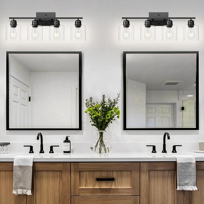 Modern 4 Light Bathroom Light Fixtures, 24 inch Bathroom Vanity Light with Clear Glass for Mirror Kitchen Living Room Hallway Cabinet Porch - Bloomnest