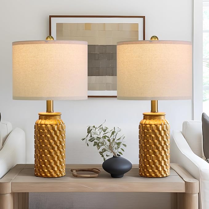 20.5" Gold Modern Ceramic Bedside Lamp Set of 2 for Bedroom Decor Farmhouse Table Lamp for Living Room Office Dorm - Bloomnest