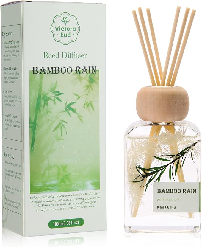 Bamboo Essential Oil Reed Diffuser - 3.34 Fl Oz, Luxury Hotel Collection Diffuser Oil Inspired by Ritz Carlton for Home&Office, Bedroom Living Room Shelf Decor, Accessories,Non-Toxic & Gift Ready - Bloomnest