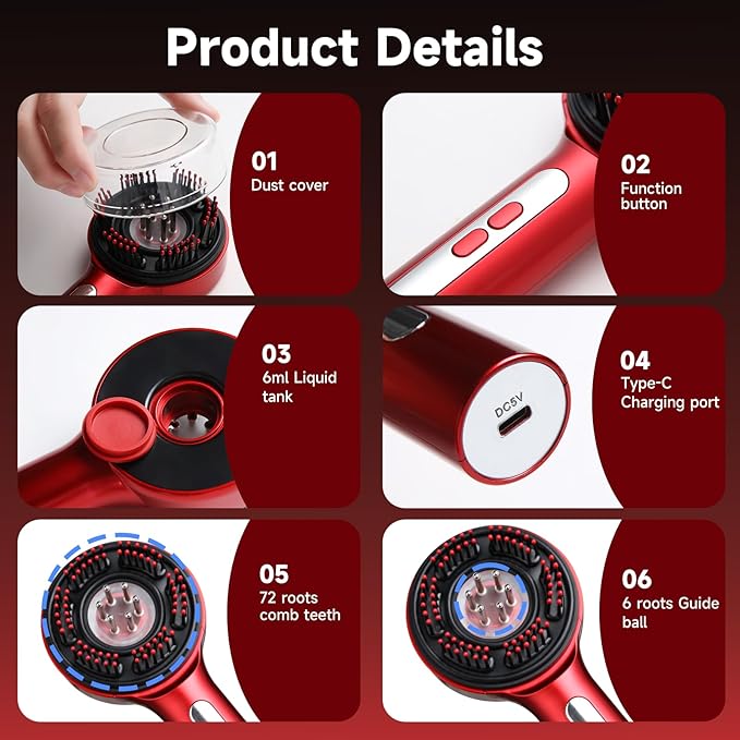Trvtve 3-in-1 Electric Scalp Massage Comb, Hair Oil Applicator, Five-Level Head Scratching, Soothing and Relaxing to Prevent Hair Loss, Portable Home Massage Comb for Men and Women, Ipx7 Waterproof TRVTVE