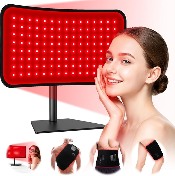 Red Light Therapy for Face Body, 2-in-1 Red Light Panel Device with Belt, 660nm & 850nm Near Infrared Light Therapy Lamp with Remote Control, 5 Adjustable Brightness & Timer, Gift for Women Men Puroth