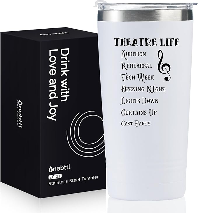 Onebttl Theater Gifts, Broadway Gifts for Musicians, Actors and Music Teacher on World Theatre Day, Birthday and Chistmas, 20 oz Insulated Stainless Steel Tumbler -THEATRE LIFE - Bloomnest