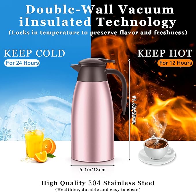 Norme 2 Pcs Thermal Coffee Carafe Insulated Stainless Steel Coffee Carafe for Hot Liquid Vacuum Thermal Pot Creamer Pitcher Dispenser with Brushes Keeping Hot Water Milk(Rose Red) - Bloomnest