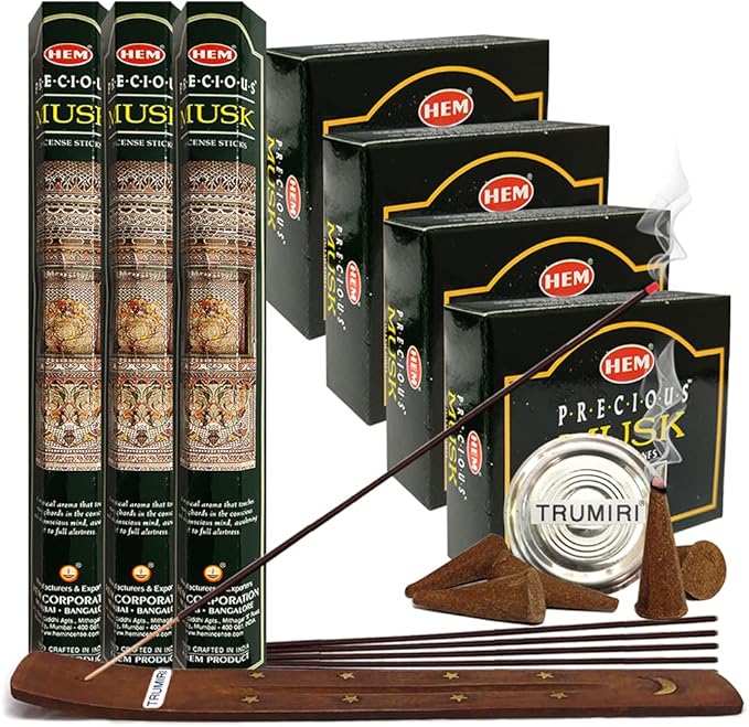 Musk Incense Sticks and Cone Incense Holder Variety Pack Bundle insence insense insienso TRUMIRI