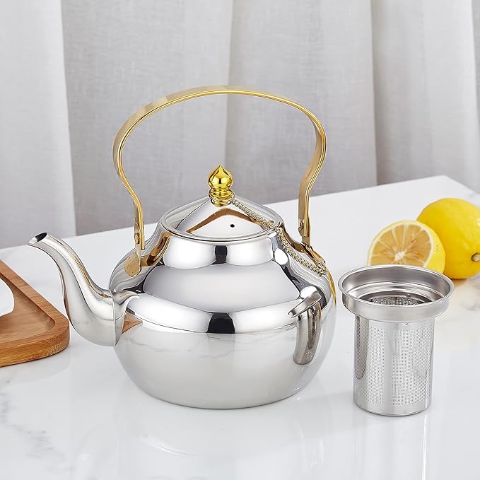 SANQIAHOME 2.1 Quart Stainless Steel Teapot With Infuser,Tea Kettle For Stove Top Minimalist Style