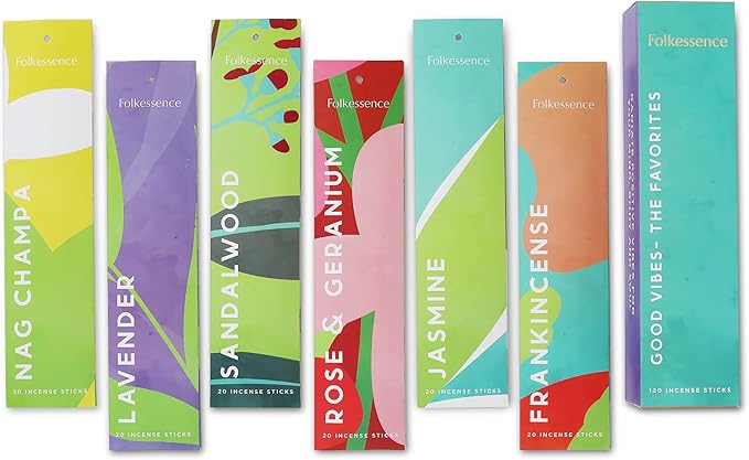Folkulture Incense Sticks (120 Sticks) | Set of 6 Premium Incense For Meditation, Aromatherapy | No Charcoal,Organic, Non Toxic, 45 Mins, Long Burning Lavender, Frankincense, Nag Champa Insence-Sticks FOLKULTURE