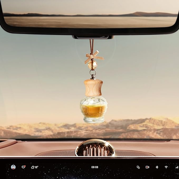 6 Pack Leak-Proof Hanging Car Diffuser - 8ml Refillable Empty Bottles with Wood Caps, 3 Funnels & 2 Droppers - Essential Oil Air Freshener for Car, Home or Office (6, Crown) - Bloomnest