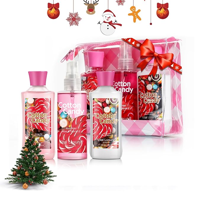 Cotton Candy Bath & Body Care Travel Set, Home Spa Gift Set Includes Body Lotion, Shower Gel, and Fragrance Mist, Personal Body Care Travel Set, Birthday Mother's Valentine's Day Gifts