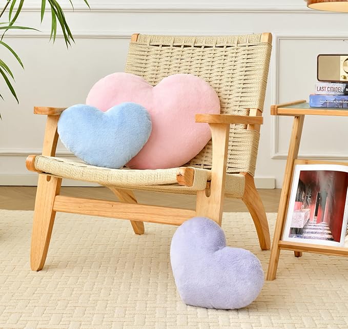 Petrella Heart Pillow Cute Fuzzy Pillows Throw Pillows for Bed Livingroom Home Decor Cushion Decorative Aesthetic Preppy Pillows Blue,Large 19"x15" - Bloomnest
