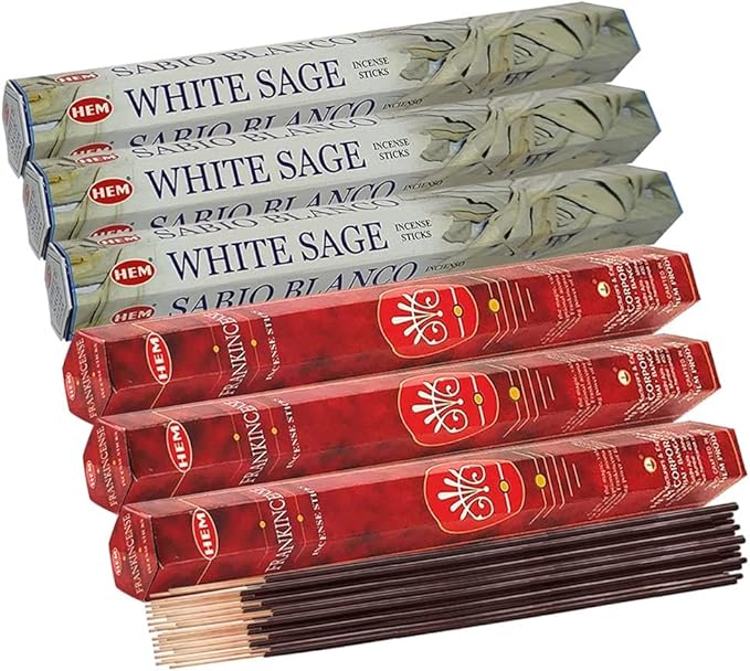 White Sage & Frankincense Incense Sticks & Holder Bundle Variety Pack from Hem Trumiri Insense Insence