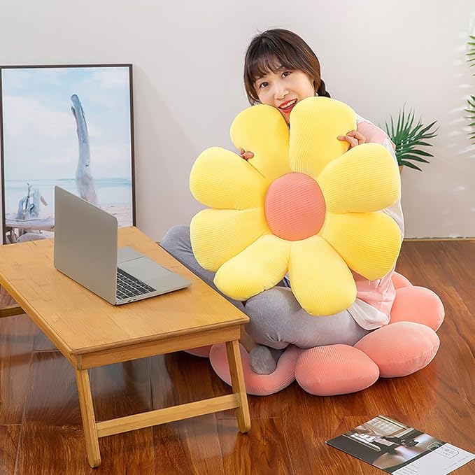 Flower Pillow, Flower Shaped Throw Pillow Flower Floor Pillow Soft Seating Cushion Room Decor Plush Pillow for Bedroom, Sofa, Bed, Reading (21 inch, Yellow) - Bloomnest