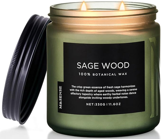 M&SENSE Sage Wood Scented Candle, 11.6oz 70 Hours Long Lasting Clean Non Toxic All Natural Soy Wax Candle for Relaxing & Stress Relief, 2 Wick Home Fragrance Gifts for Home Decor - Bloomnest