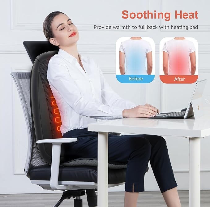 COMFIER Back Massager for Back Pain,Shiatsu Massage Chair Pad for Full Back,Spot Massage,Electric Seat Cushion with Heat,Heated Chair Massager for Office,Home,Gifts for Mom,Dad,Him,Her,Black - Bloomnest