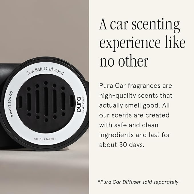 Pura and Studio McGee - Fragrance for Car Diffuser - Clean & Safe Luxury Scent Refill - Long-Lasting for 30 Days of Aroma - Must-Have Accessory - Sea Salt Driftwood - Bloomnest