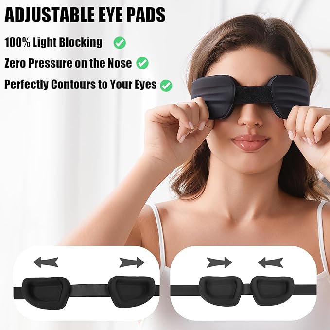 100% Blackout Sleep Eye Mask for Women Men, Zero Pressure Sleeping Mask - Sleep Mask for Cpap Users and Eyelash Friendly Night Blindfold, Adjustable Ultra Soft Comfortable for Dry Eye Mask - Bloomnest