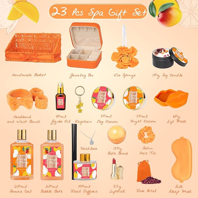 Valentines Day Gifts for Women Gift- 23-Piece Bath & Body Gift Basket Set for Women, Bath Gift Set, Spa Gift Baskets | Mothers Day Gifts for Mom, Christmas, Birthday Gift, All Occasion Present for Her