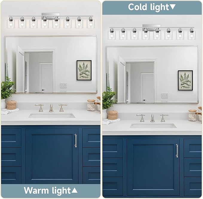 Modern Brushed Nickel 8 Light Bathroom Light Fixtures,52 inch Vanity Lights for Bathroom with Clear Glass for Mirror Kitchen Living Room Hallway Cabinet Porch - Bloomnest