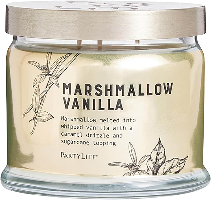 PartyLite Marshmallow Vanilla Scented with Caramel & Sugarcane Notes, 13.2oz 3-Wick Jar Candle, 45 Hour Burn Time, Luxurious Fragrance, Ideal for Gifting - Bloomnest