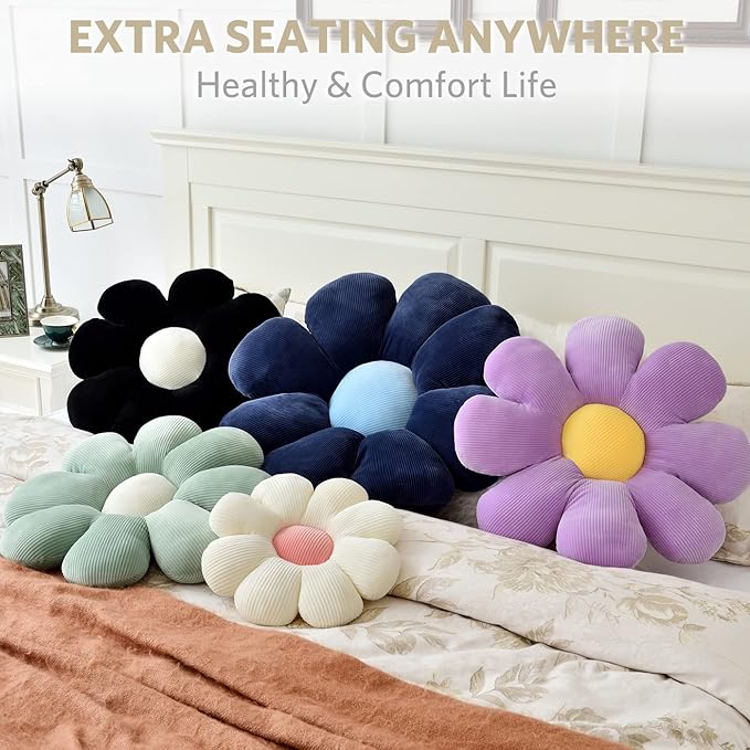 Sioloc Flower Pillow Shaped Throw Pillow Butt Cushion Floor Pillow,Seating Cushion,Cute Room Decor & Plush Pillow for Bedroom Sofa Chair(White,15.7'')