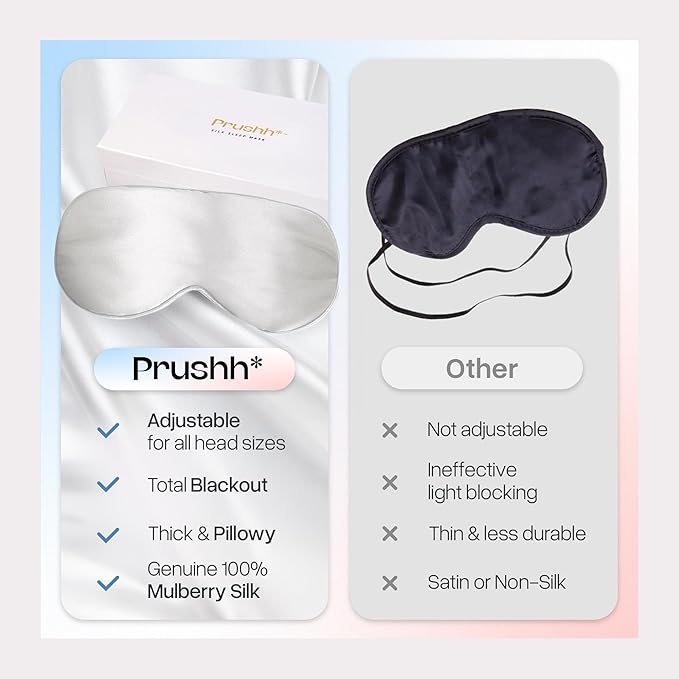 Adjustable Silk Sleep Mask Eye Covers | 100% Pure 6A Mulberry Silk | Blackout & Hypoallergenic | Concealed Strap for Women & Men | for Sleeping & Travel (Ivory White) - Bloomnest