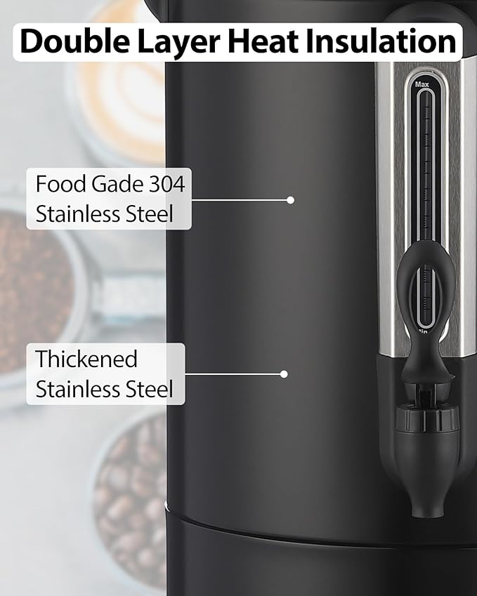 120 Cup Commercial Coffee Urn, 18L Stainless Steel Hot Water Dispenser with Percolator, Two-Way Easy Dispenser, Metallic Black Beverage - Bloomnest