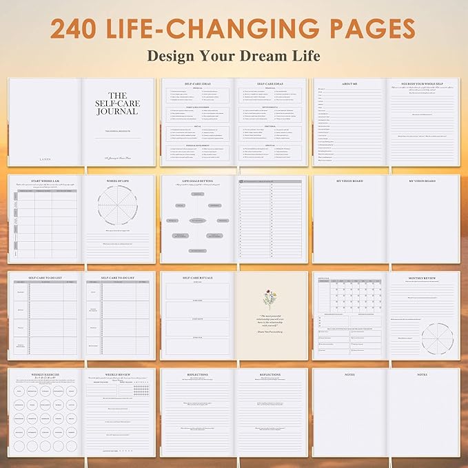 Lanpn Self Care Journal for Women, Self Love Guided Journals with Prompts, Daily Reflection Wellness & Gratitude Planner, 5 Minute Mental Health Notebook, Mindfulness Mood Log, 240 Pages Lanpn