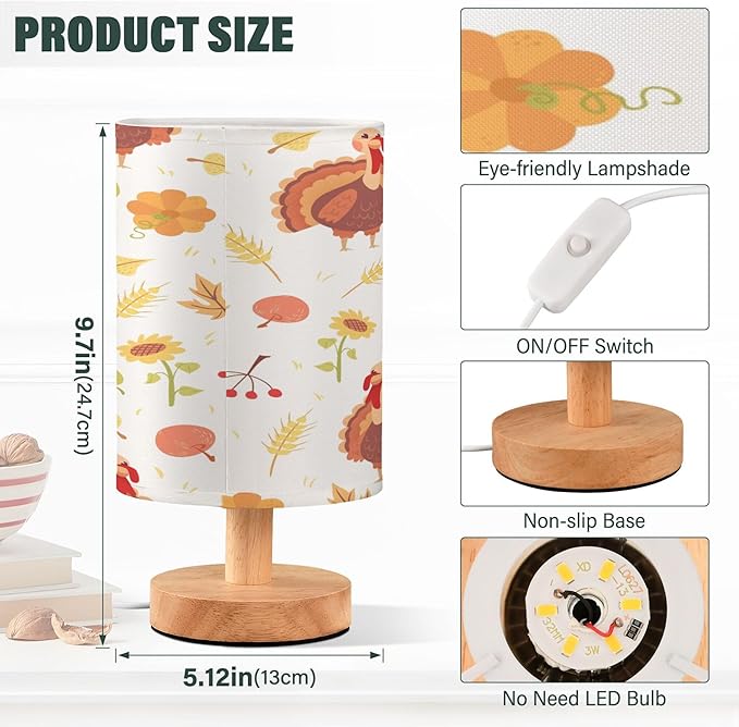 Cute Thanksgiving Turkey LED Table Lamp with USB Port Rechargeable Lamps Bedroom Lamps for Nightstand Living Room Dorm Home Office Desk - Bloomnest