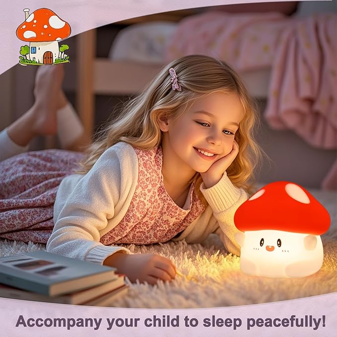 Mushroom Night Light with Squishy Soft Silicone, RGB Flashing Color, Dimmable Rechargeable Portable Touch Mushroom Gifts Decor for Girls Boys - Bloomnest