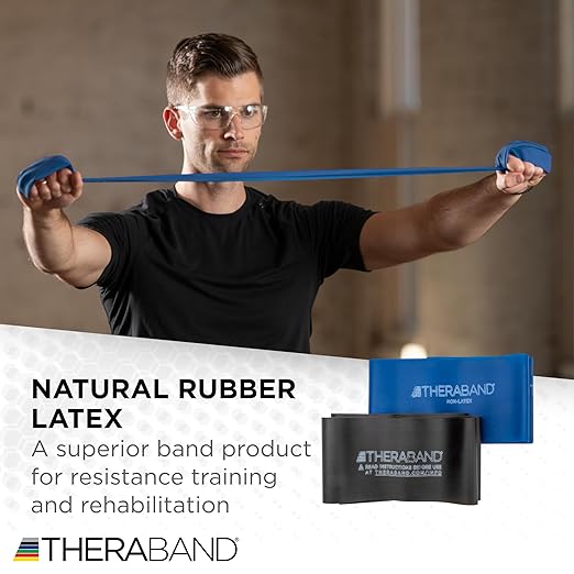 THERABAND Resistance Band Set, Professional Latex Elastic Bands for Upper & Lower Body & Core Exercise, Physical Therapy, Lower Pilates, At-Home Workouts, and Rehab, 5 Foot, Blue & Black, Advanced