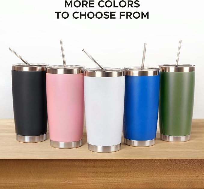 OMTech 20oz Tumblers Bulk, 6pc Stainless Steel Tumbler Set with Lid & Straw, Double Wall Vacuum Insulated Mug for Laser Engraver, Travel Coffee Mug for Hot & Cold Drinks, Army Green Powder Coated Cup - Bloomnest