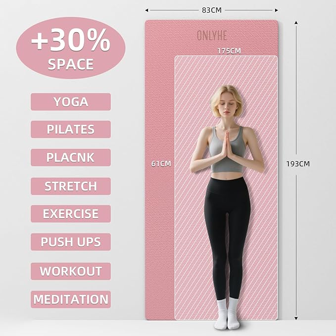 Extra Long & Wide Yoga Mat for Tall Men & Women,76''x32.6''x7mm - High Density TPE Non-Slip Both Sides, Lightweight 1.1kg with Superior Cushioning for gymnastics, Pilates, Home, Workout - Bloomnest
