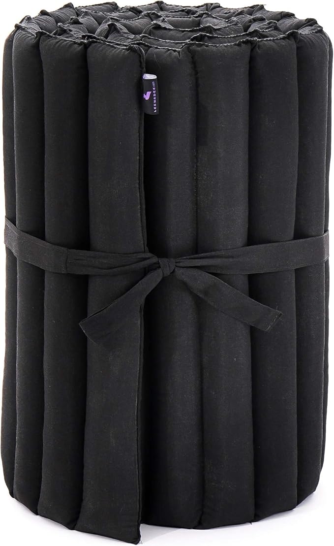 Leewadee - Foldable Floor Mattress - Japanese Roll Up Futon -Trifold Tatami Mat- Guest Floor Bed - Camping Mattress - Thai Massage Mat, Kapok Filled, 75 x 20 inches, Black - Bloomnest