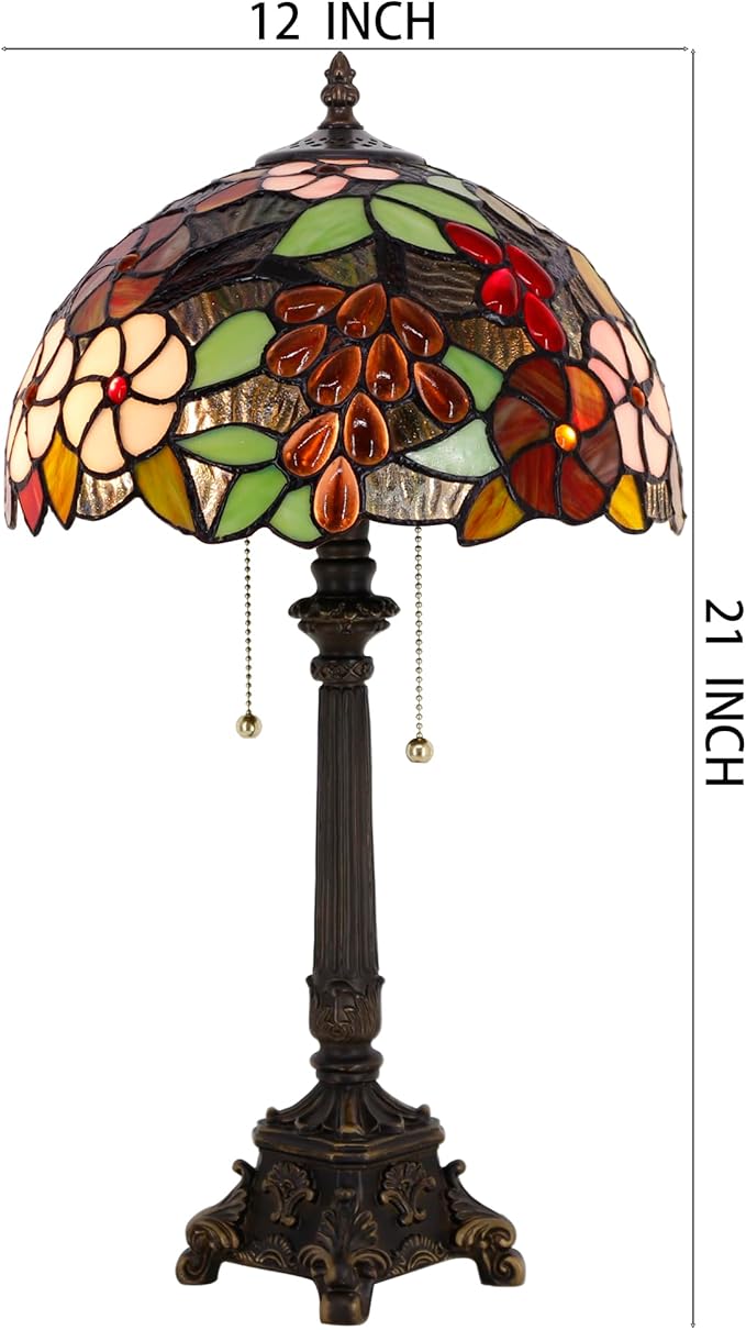 Tiffany Lamp Purple Grape Style Stained Glass Table Lamp Desk Reading Light 12X12X21 Inches with Resin Base Decor Bedroom Living Room - Bloomnest