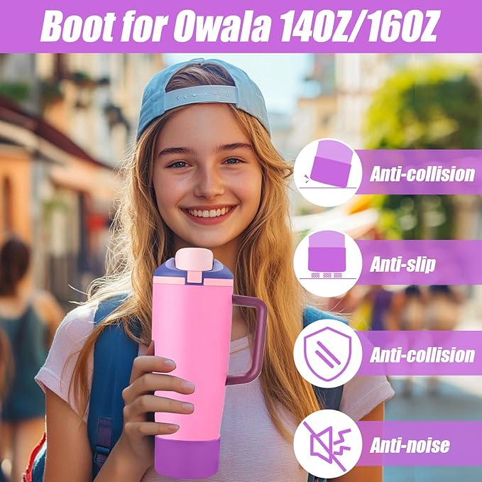 Mity rain 2PCS Protective Silicone Boots for Owala 30oz & 40oz FreeSip Sway Bottles & Tumblers - Accessories for owala, Enhances Stability & Prevents Scratches (Purple) Mityrain