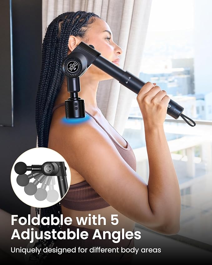 NAPRE Massage Gun with Heat and Cold Head,Deep Tissue Percussion Back Massager for Muscle/Neck/Body Pain Relief with Long Extension Retractable Handle,32-Speeds,Foldable with 5 Adjustable Angles - Bloomnest