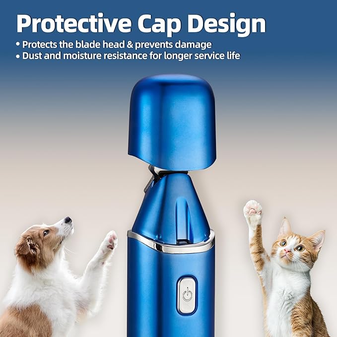 Dog Paw Trimmer, Low-Noise Dog Clippers for Grooming, 20mm-Blade Electric Pet Hair Trimmer with LED Light, Protective Cap, Rechargeable Pet Paw Grooming Clippers for Paws, Ears, Face, Jewel Blue - Bloomnest