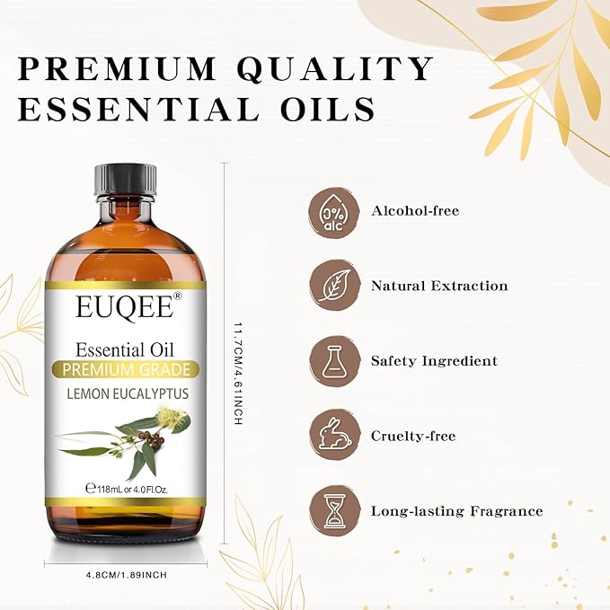 EUQEE Lemon Eucalyptus Essential Oil Pure Lemon Eucalyptus Oil, Large Capacity Essential Oil with Glass Dropper for Diffuser, Candle Making - 118ml / 4 Fl.Oz - Bloomnest
