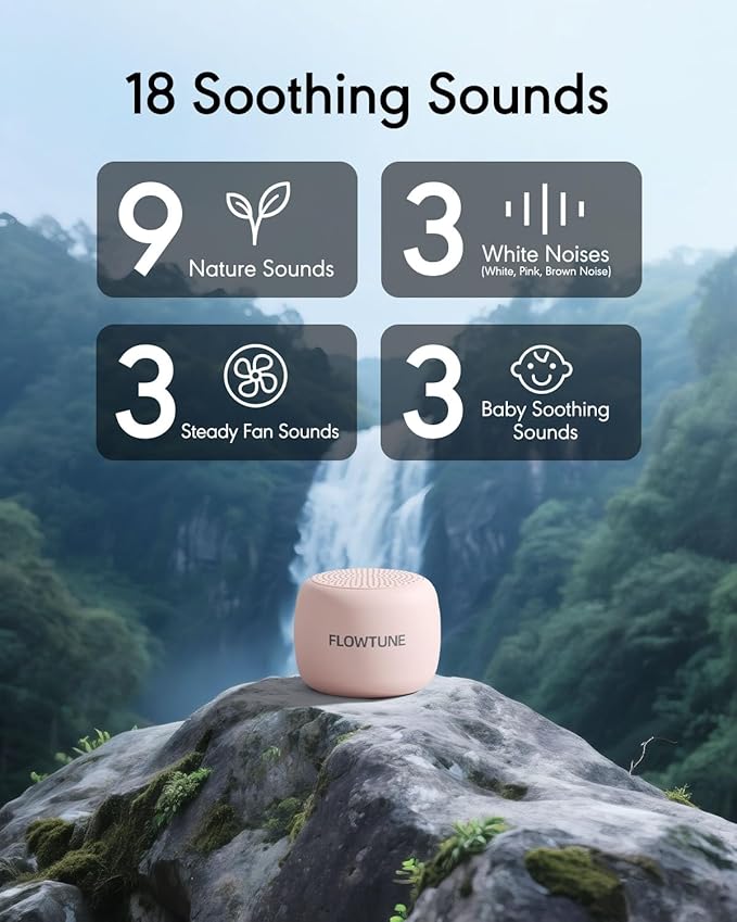 Sound Machine Flowtune White Noise Machine for Baby Adults, Mini Portable Sound Machine for Travel, 6H Timer, 18 Soothing Sleep Sounds Gift (Sakura Pink) - Bloomnest