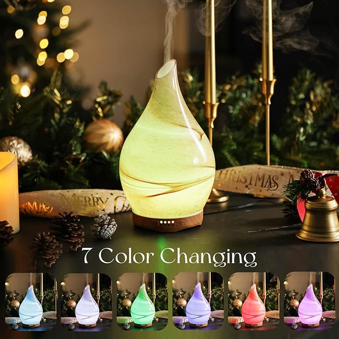 Porseme 280ml Essential Oil Diffuser Glass Color Changing Aroma Air Diffusers Aromatherapy Ultrasonic Cool Mist Humidifier with Remote Control 7 Running Hours Waterless Auto-Off (Desert) - Bloomnest