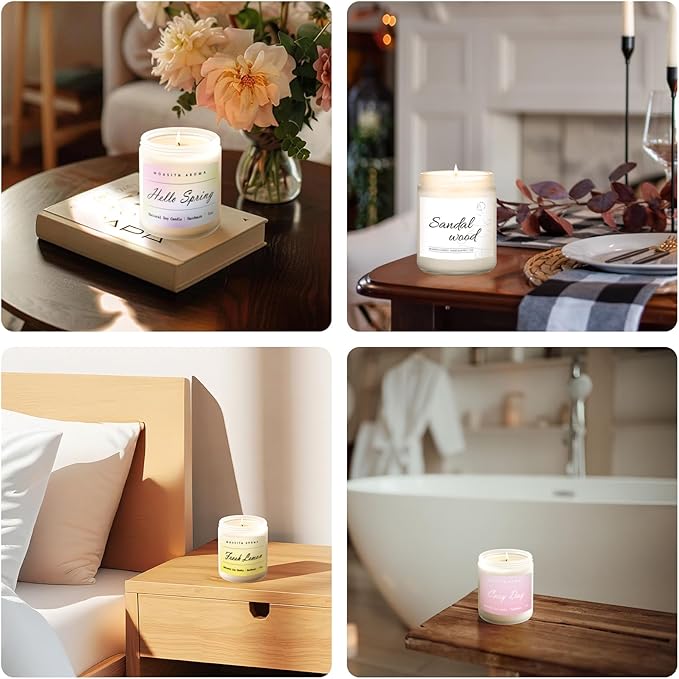 MOASITN Sandalwood Scented Candles for Home| Cedar,Sandalwood,Musk Scented Soy Candle| Handmade Longlasting Aromatherapy Candle| Jar Candel Gift for Women,Men for Spring,Birthday,Relaxing|7oz - Bloomnest