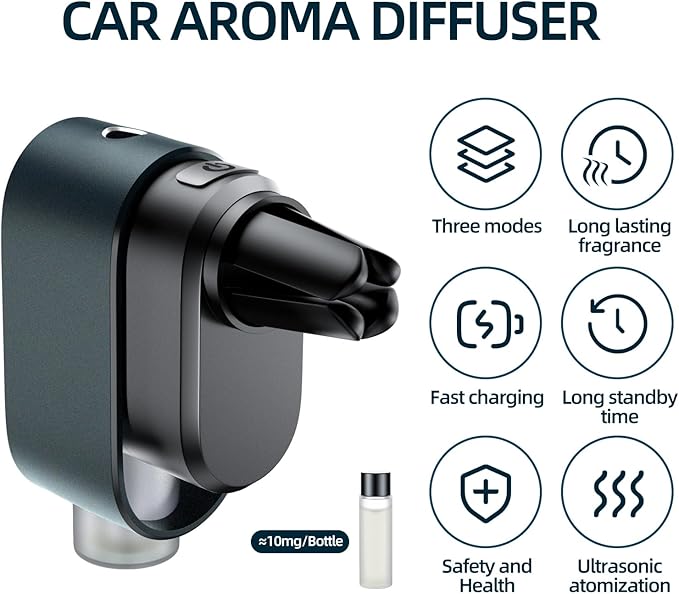 Smart Car Air Freshener Diffuser - Rechargeable Car Diffuser with 3 Modes, Ultrasonic Aroma Diffuser with 4 Essential Oils, Long-Lasting Freshener for Women and Men - Bloomnest