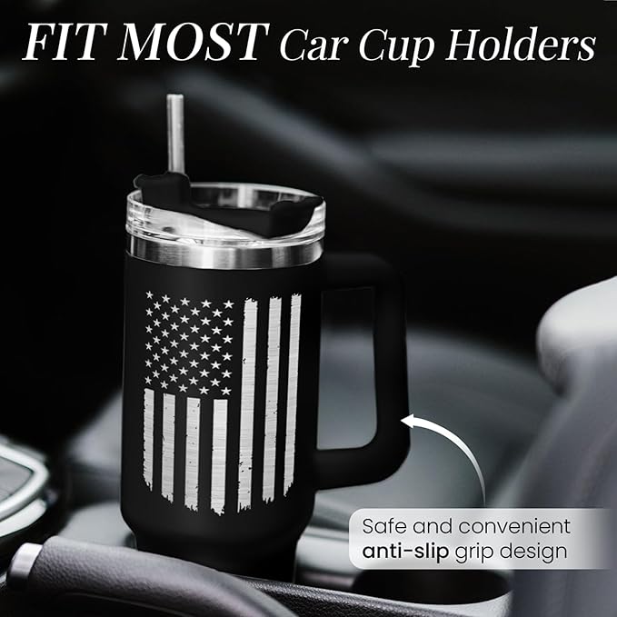 SANDJEST American Flag Tumbler with Handle, America 40oz Stainless Steel Insulated Coffee Mug with Lid & Straw, America Gifts for Men Women, USA Tumblers Cup Gift for Christmas - Bloomnest