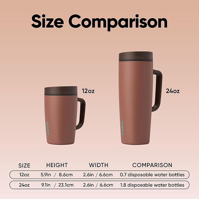 Owala SmoothSip Slider Stainless Steel Insulated Travel Mug with handle, 100% Leak Proof, For Hot and Cold Drinks, Travel Friendly with Sliding Lock Lid, 24 oz, BPA Free, Leak Proof, Cozy Cocoa - Bloomnest