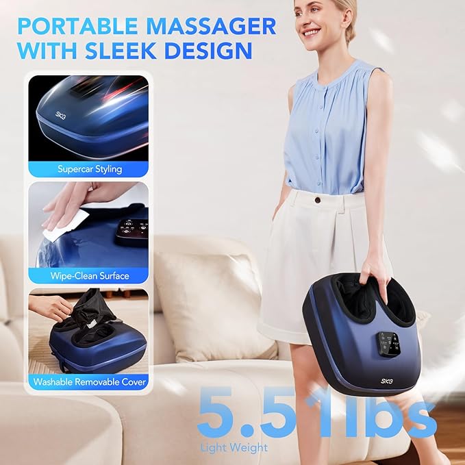 SKG Shiatsu Foot Massager with Heat and Remote for Pain Relief, Electric Feet Massage Machine with 3 Massage Compression Modes Relieve for Plantar Fasciitis Neuropathy, Size 13 for Men Women, 2025