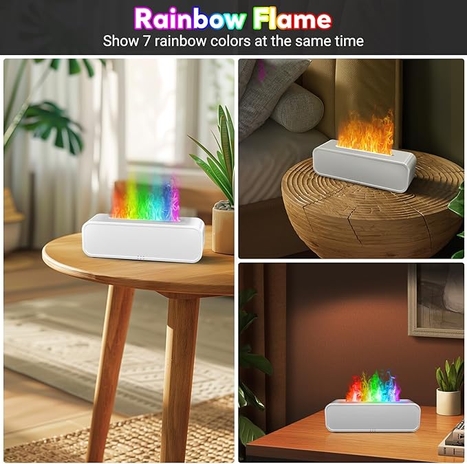 Essential Oil Diffuser, 250ml Flame Oil Diffuser - Aromatherapy Humidifier, Sound Activated Flame Effect, Rainbow Flame, Music Sync, Remote Control - Perfect for Bedroom Home Office Yoga (White) - Bloomnest