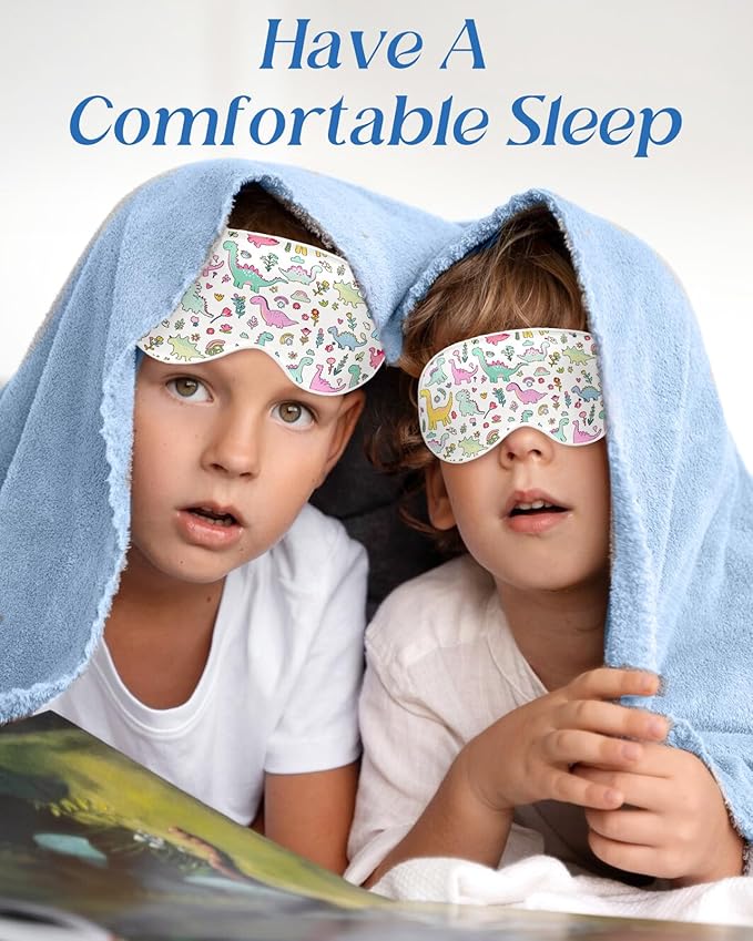 Kids Sleep Mask - Silk Eye Mask for Kids Cute Cartoon Cool Kawaii Soft Smooth Lightweight Boys Girls Teens Sleeping Mask with Adjustable Straps, Dinosaur - Bloomnest