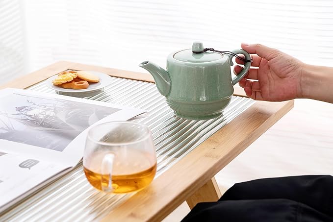 Teapot with Infuser Ceramic Tea Pot with Removable Stainless Steel Fliter for Loose Tea 15.80 OZ/450ml (1-2cups) Teapots for Tea Coffee Milk for Office Home Men Women as Gift(Pink Cyan) - Bloomnest